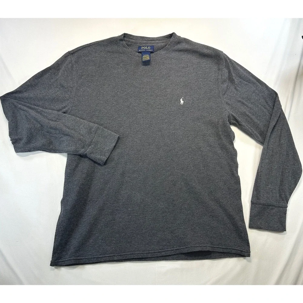 Polo Ralph Lauren Gorpcore Waffle Knit Thermal Shirt XL Minimalist Basics Grey